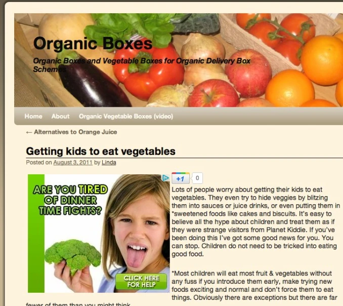 a website for organic boxes on a computer screen