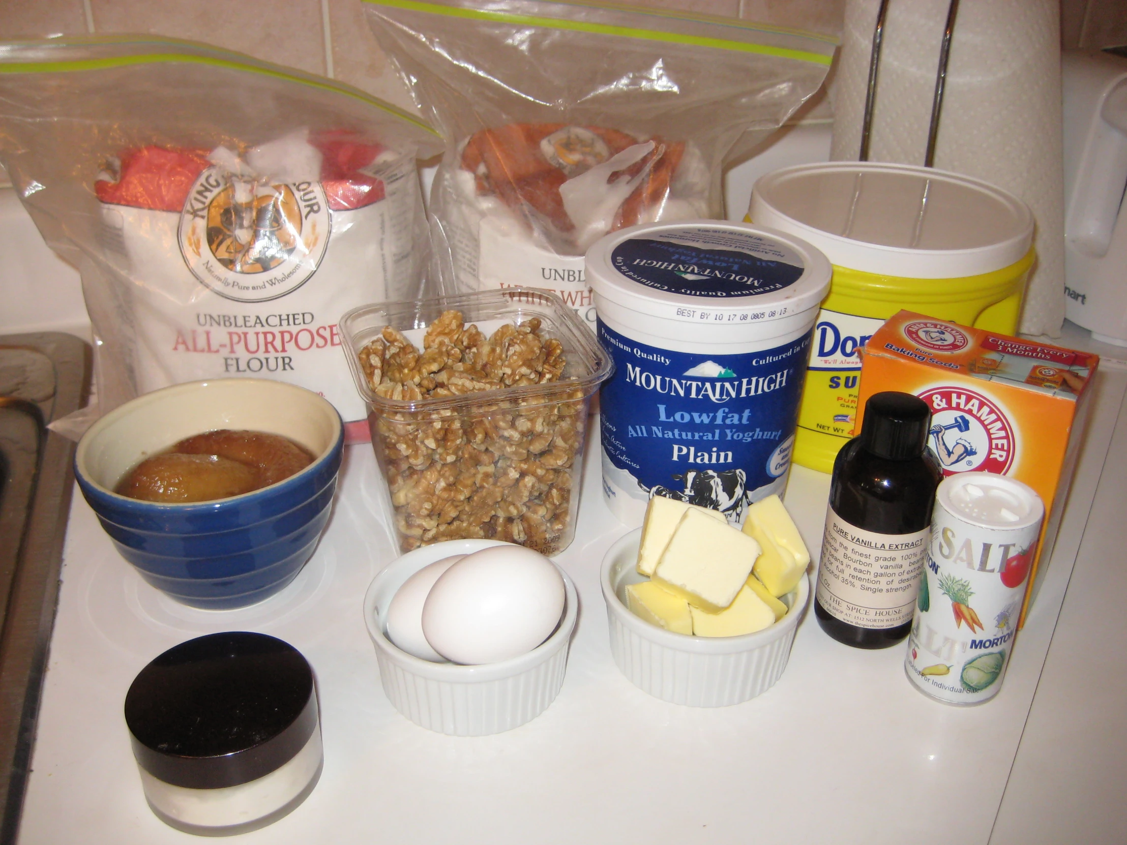there are many items on the counter that is ready to be mixed