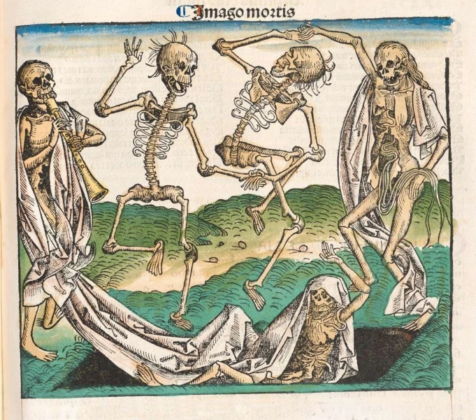 an image of skeletons dancing in the water
