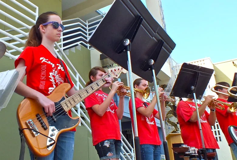 a band playing instruments at an event