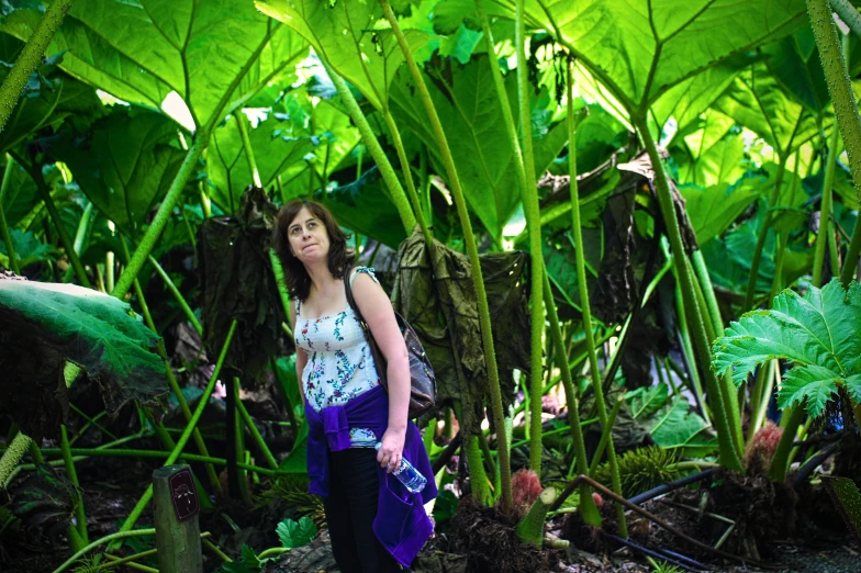 a young woman poses among some plants in the woods