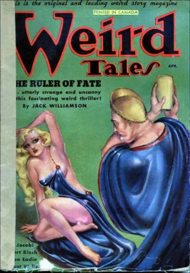 a vintage magazine cover showing two women in a blue sari, a man with yellow hair and a woman with red lipstick