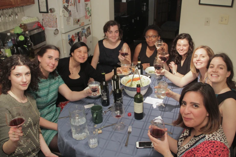many women drinking wine, celeting their birthday