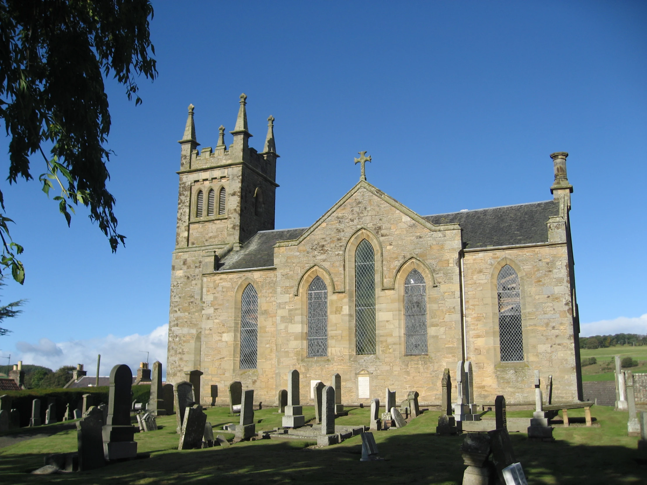 the church building is made of stone