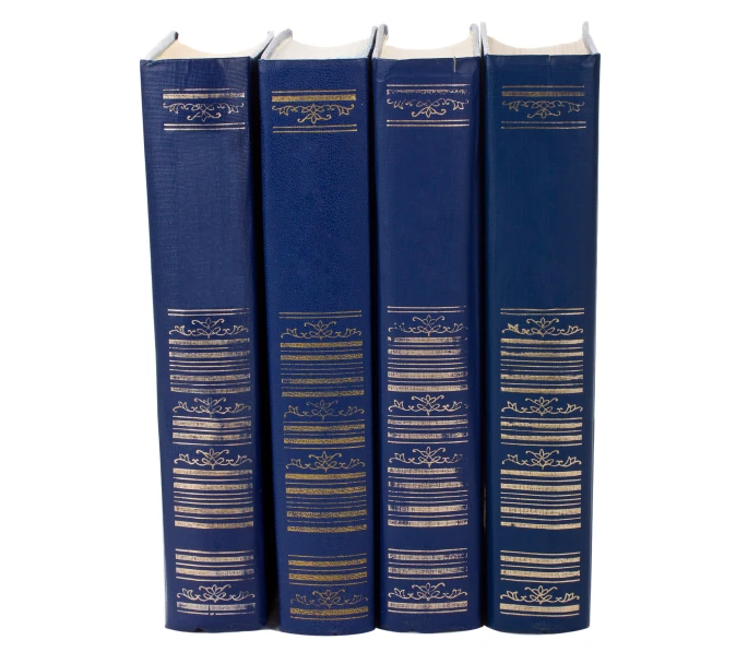 blue hardcover books set on a white background