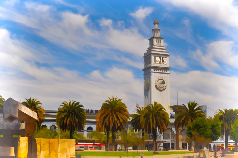 a tall clock tower on top of a white building