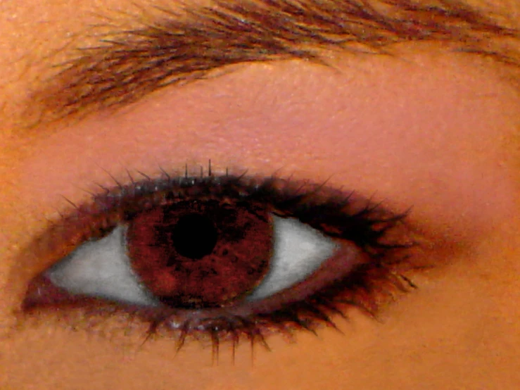 a close - up image of a woman's red eye