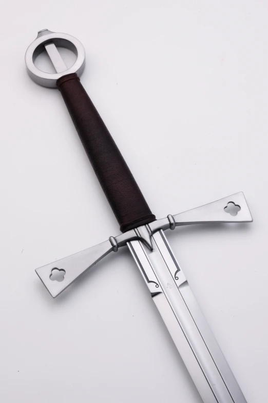 a large, steel handle sword that is very shiny