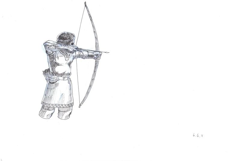 an artistic drawing of a native american man aiming with his arrow