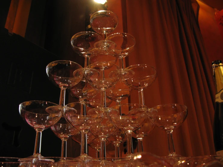 the wine glasses have been lined up neatly