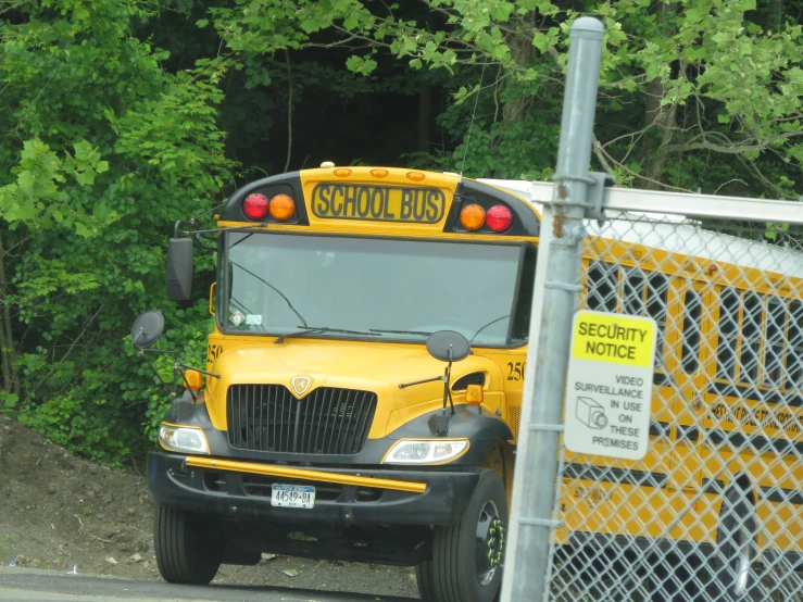 school bus stopped near the side of the road