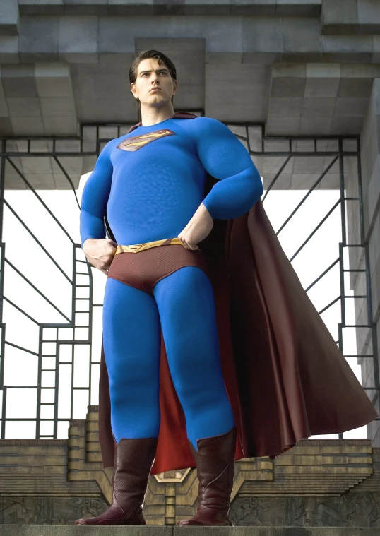 a very tall man in a superman suit