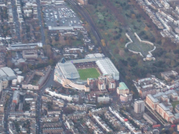 aerial view of a city soccer stadium in england