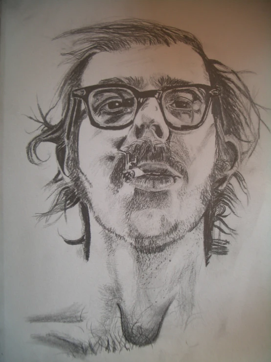 the image shows a drawing of a man with glasses