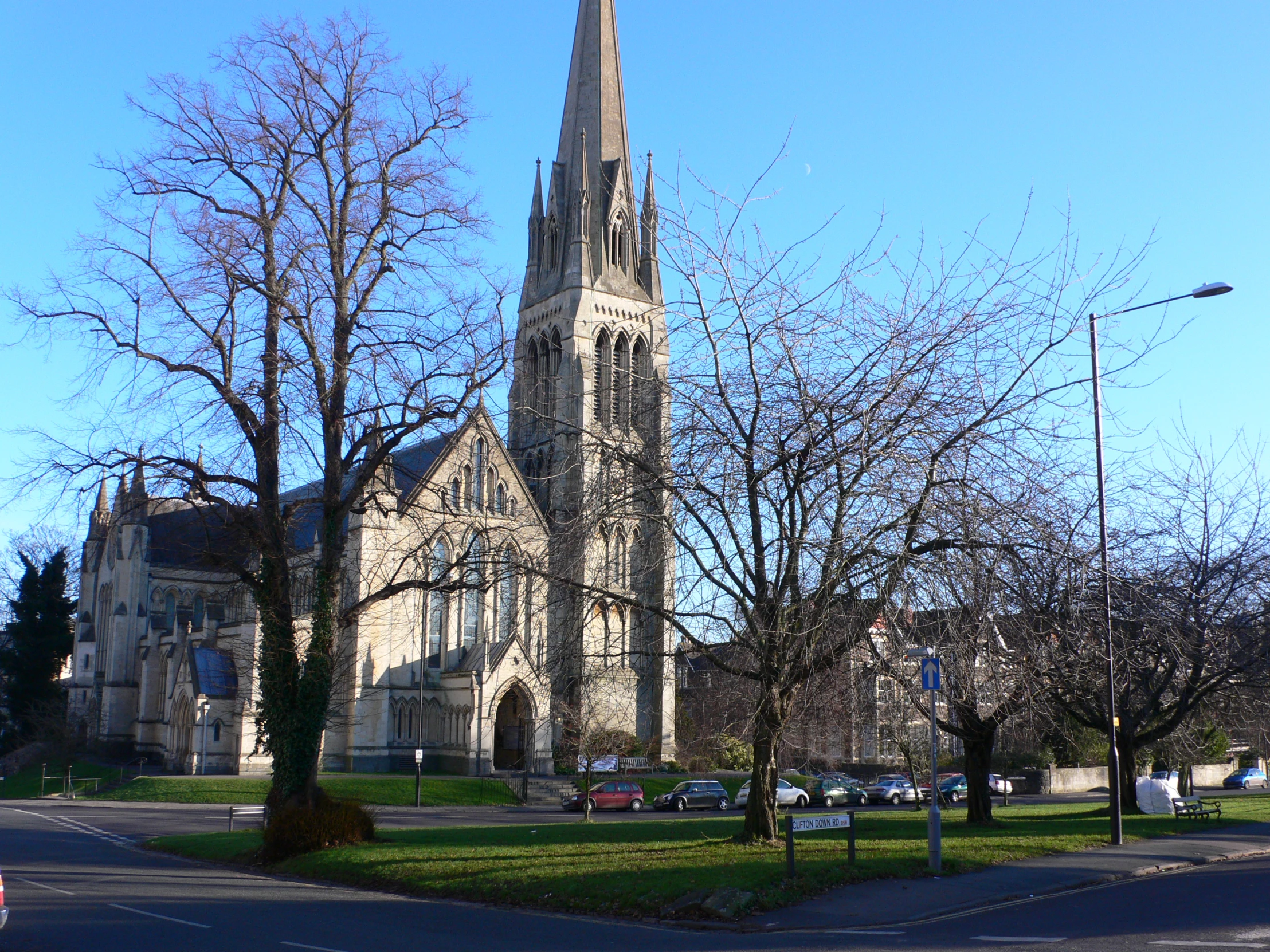 the large church is in the middle of town