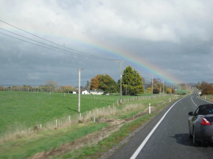 a rainbow is being observed on a cloudy day