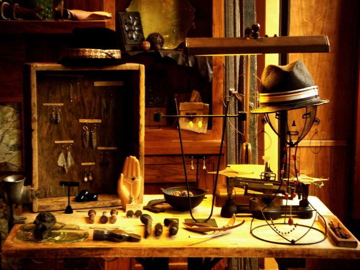 many objects on the work table are placed