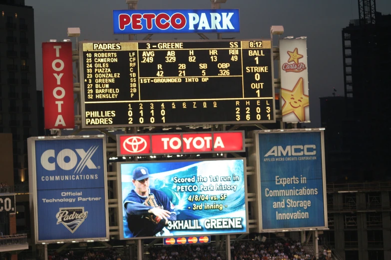 scoreboards displaying a major league baseball game