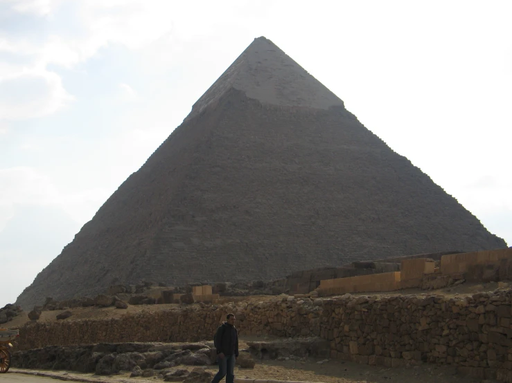 a guy standing outside the great pyramid of giza