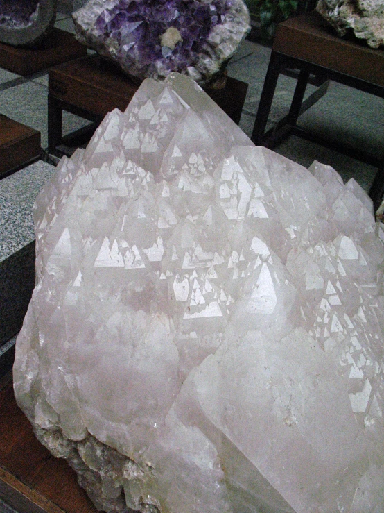 a couple of pieces of crystals sitting on top of a table