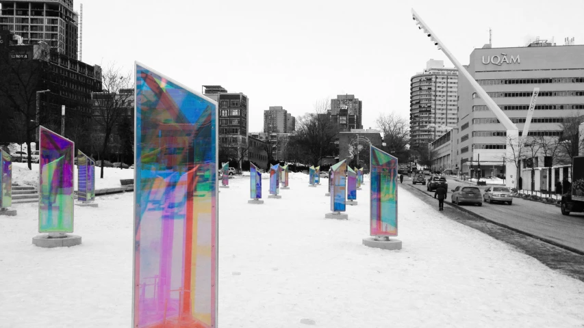 an image of many colorful sculptures on the street