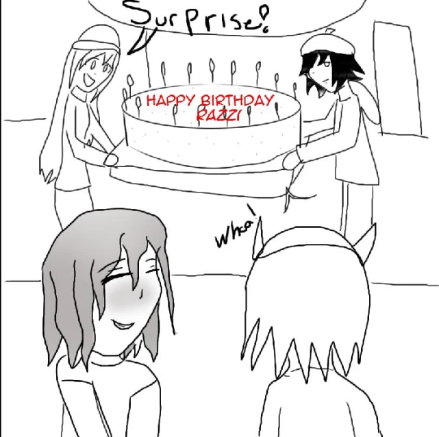 the cartoon is of two girls having a birthday cake