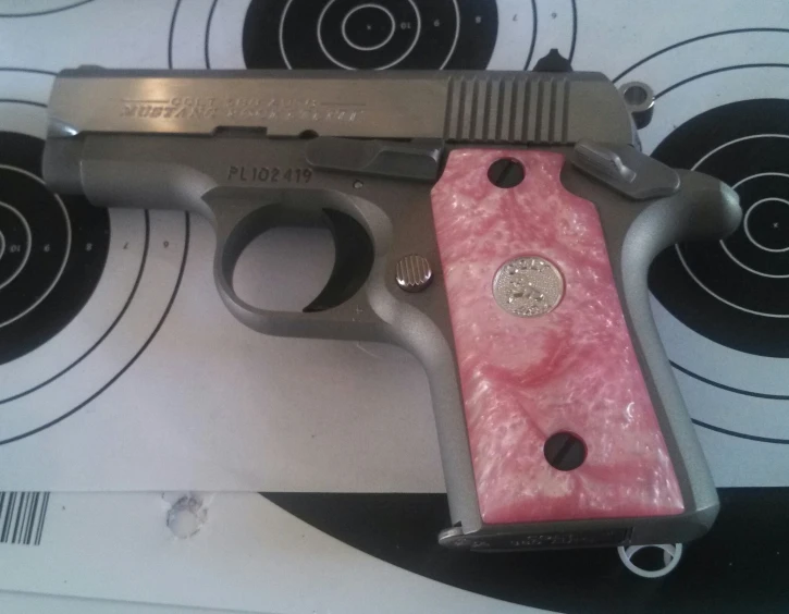 a gun with a pink paint job and the sightshell painted to resemble a gun