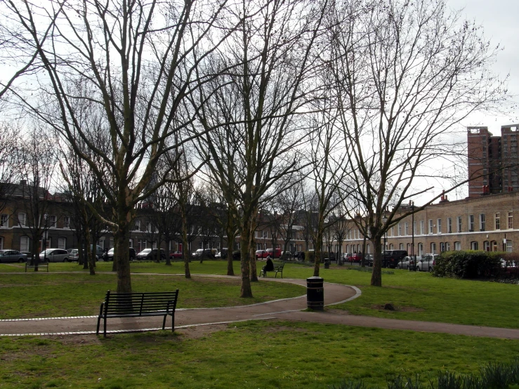 an empty park near a residential area is shown