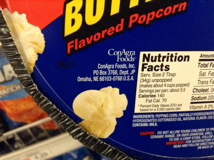 a package of er popcorn sitting in a store