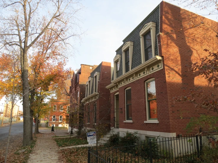 some houses that are side by side with trees