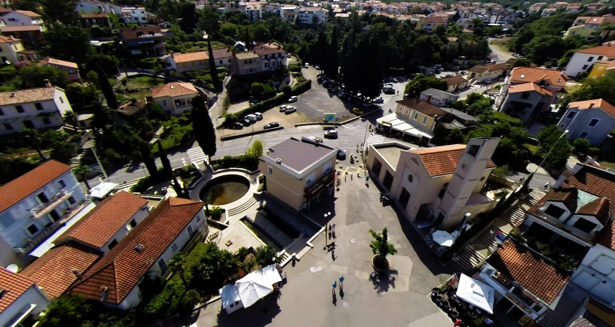 an aerial view of some very pretty old houses