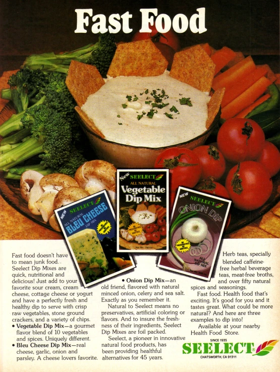 a page of brochures showing a variety of foods on a plate