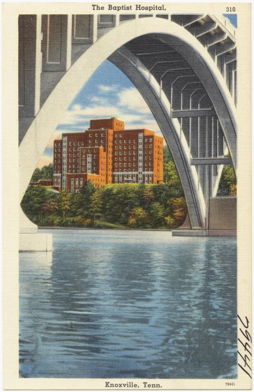 a drawing of an architectural bridge and building in the background