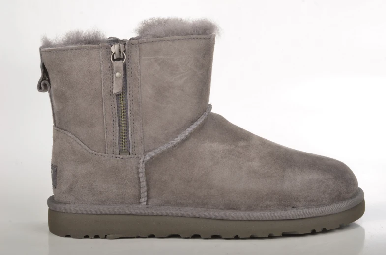 a pair of suede ugg boots, with sheepskin trim