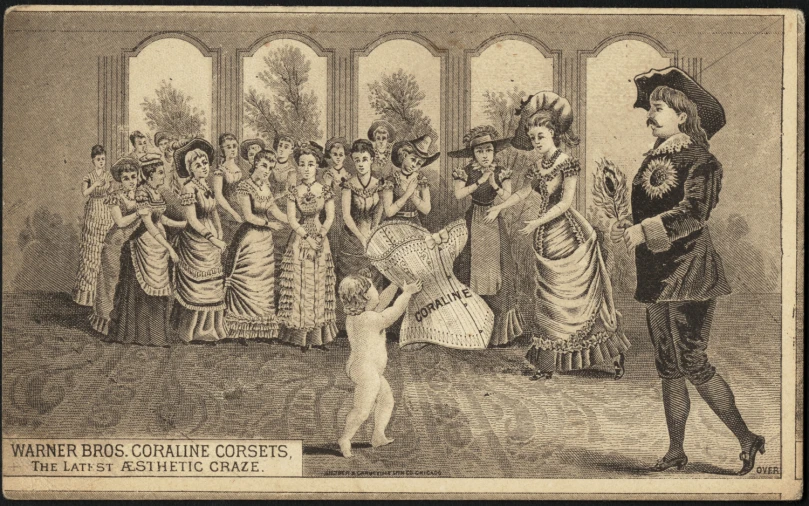 illustration from the early 1900's showing victorian woman dancing with crowd