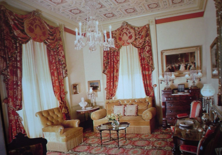 an elegant living room with many dries on the walls
