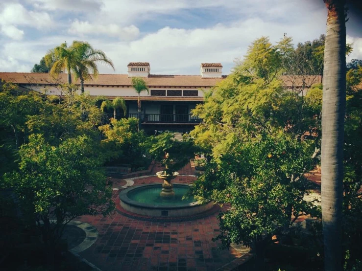 the courtyard of a tropical residence nestled between the trees