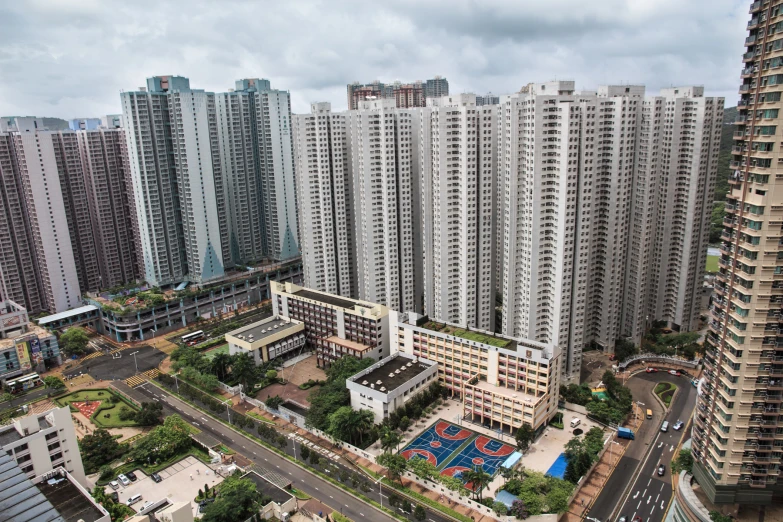 a couple of large buildings next to each other