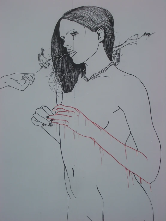 a drawing of a  brushing her teeth