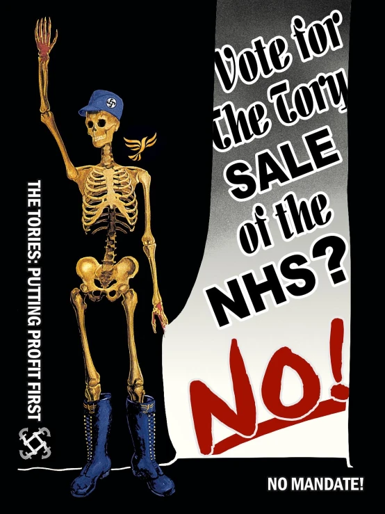 a skeleton holding up a newspaper sign with the words sale of the nfs no 3