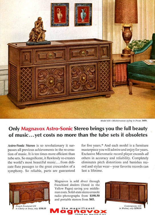 an advertit for magnavox furniture in an article