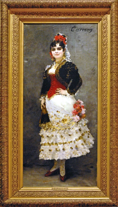 a portrait of a woman in a dress