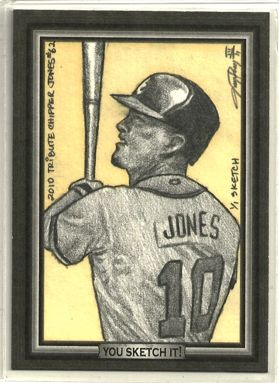 a baseball card with a drawing of a player holding a bat