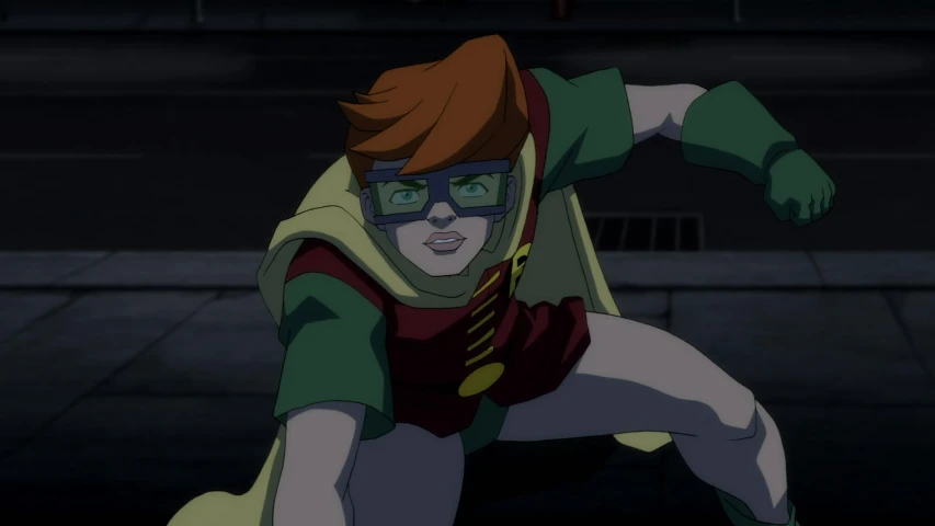 an animation character in a green suit and red cape