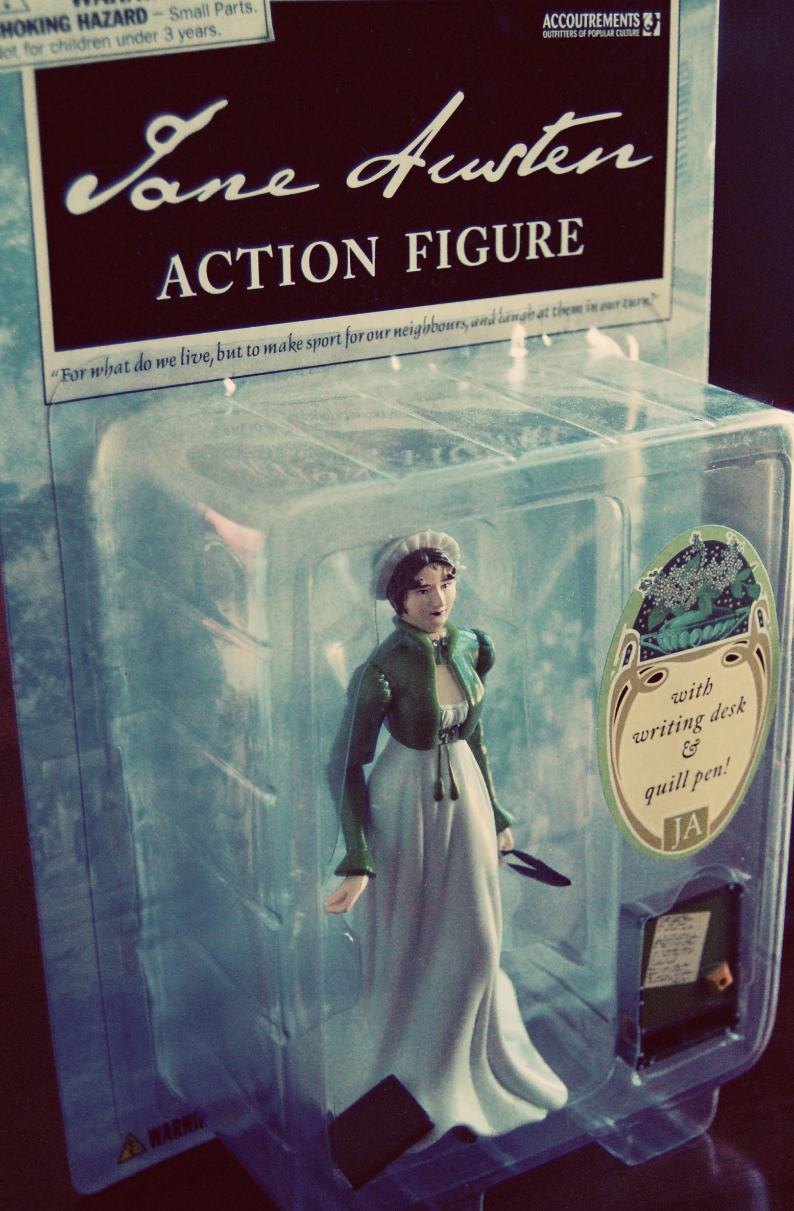 a plastic action figure is set in a package