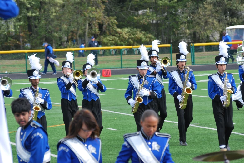 a band that is playing in a stadium