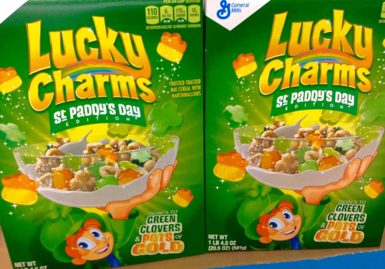 the back side of lucky charms cereal on display in a store