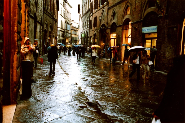 a large group of people with umbrellas are walking on the street