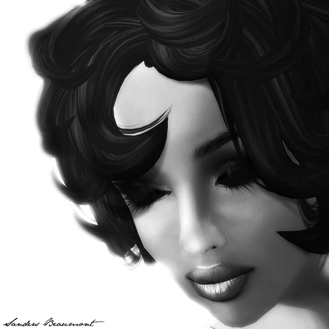 an animated drawing of a woman with black hair