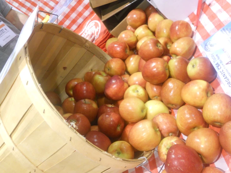 many apples are in a bucket on the table